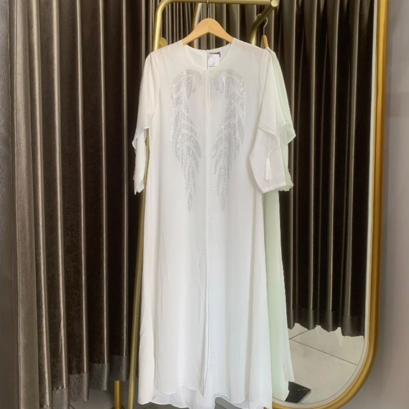 Dress Muslimah Abaya Putih Turkey Gamis Arab Dres Remaja Tidak Nerawang