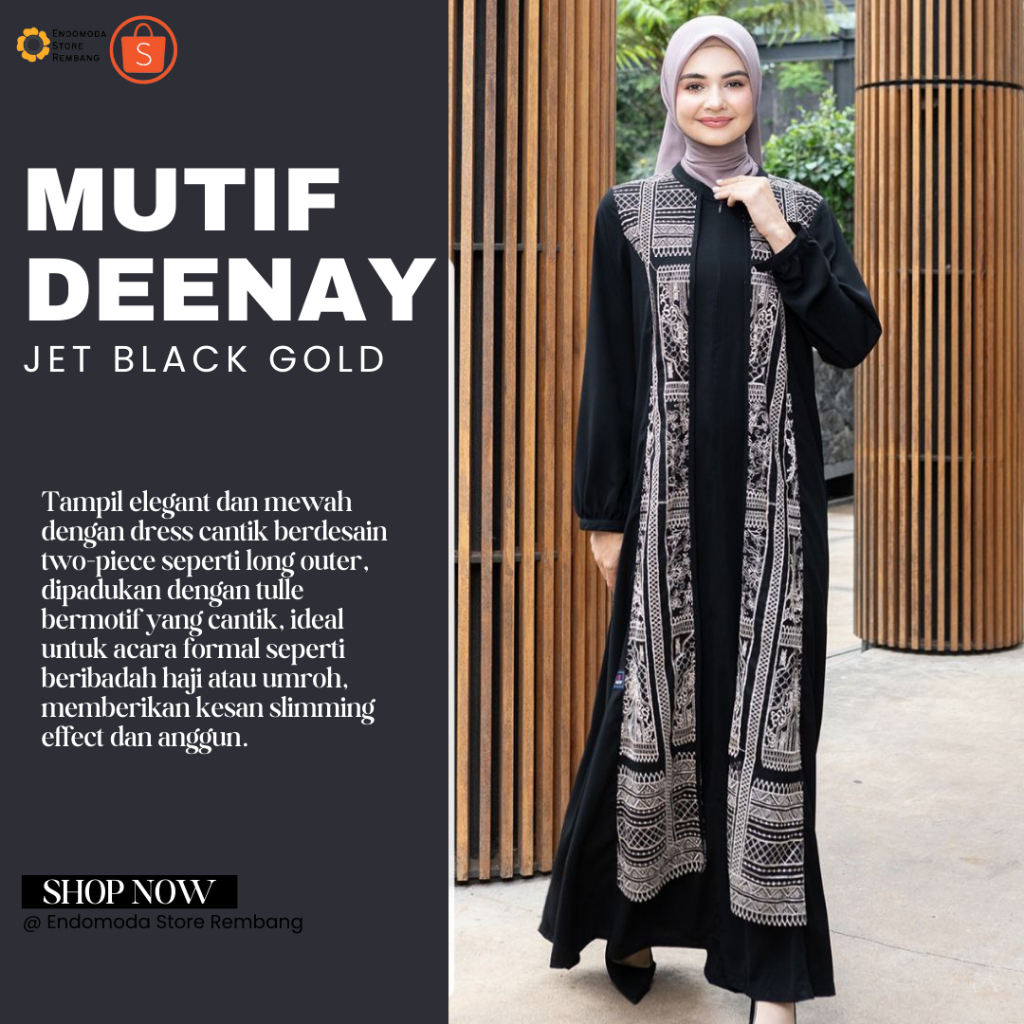 MUTIF DEENAY JETBLACK GOLD - GAMIS MUTIF HITAM ABAYA MODEL KEKINIAN TERBARU TRENDY BY MUTIF 100% ORI