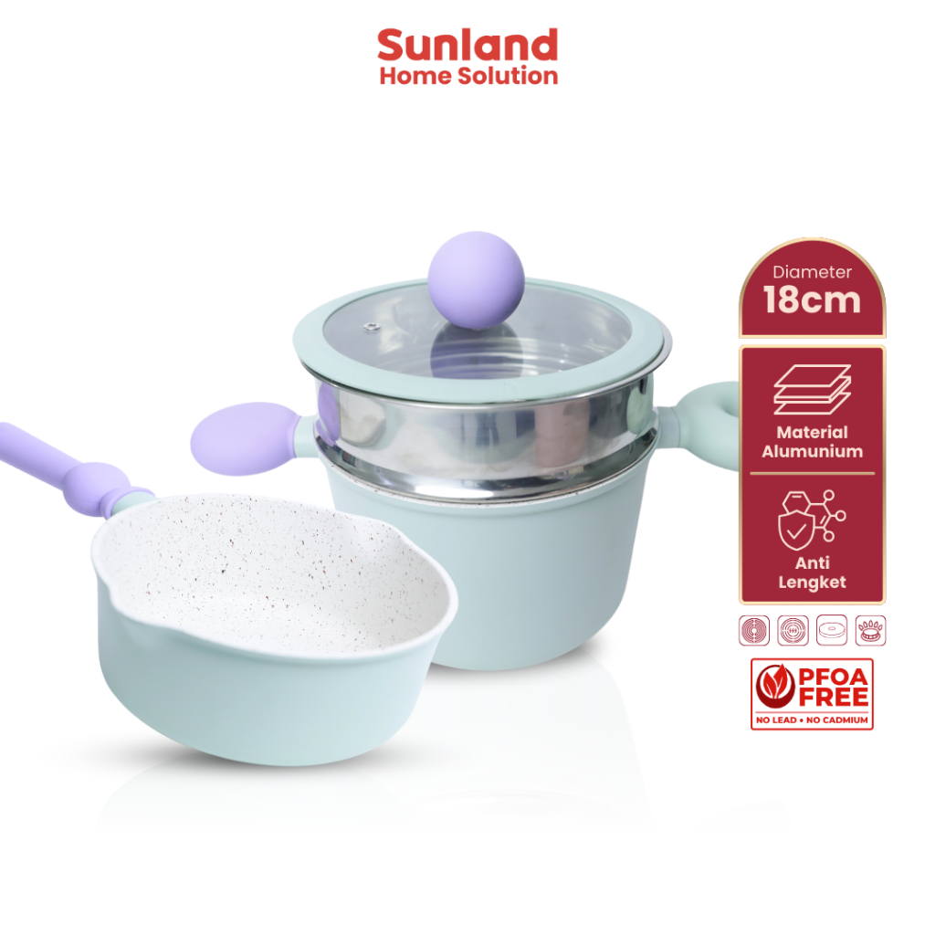 Sunland Korean Steamer Pan Panci Kukus Susun Panci Susu Panci set Warna Pink dan Pink