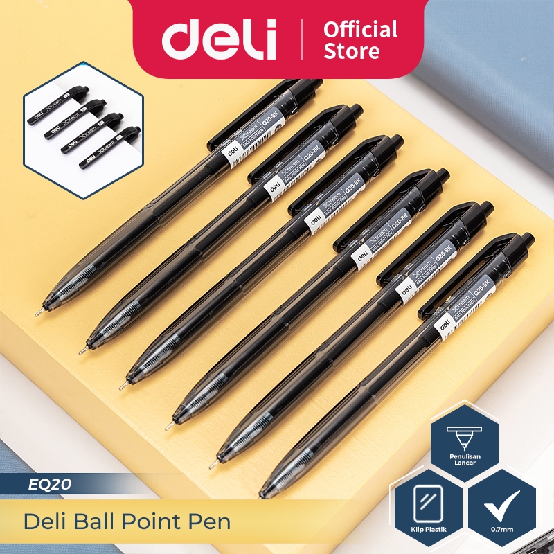 

Deli Ballpoint Pen / Bolpoin Pulpen 0.7mm Tinta Hitam 1 pcs Penulisan Halus EQ20