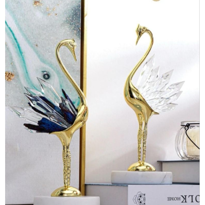 Pajangan Kristal Angsa Set Blue Clear Gold Pajangan Emas Dekorasi Meja Gold Pajangan Kristal Gold