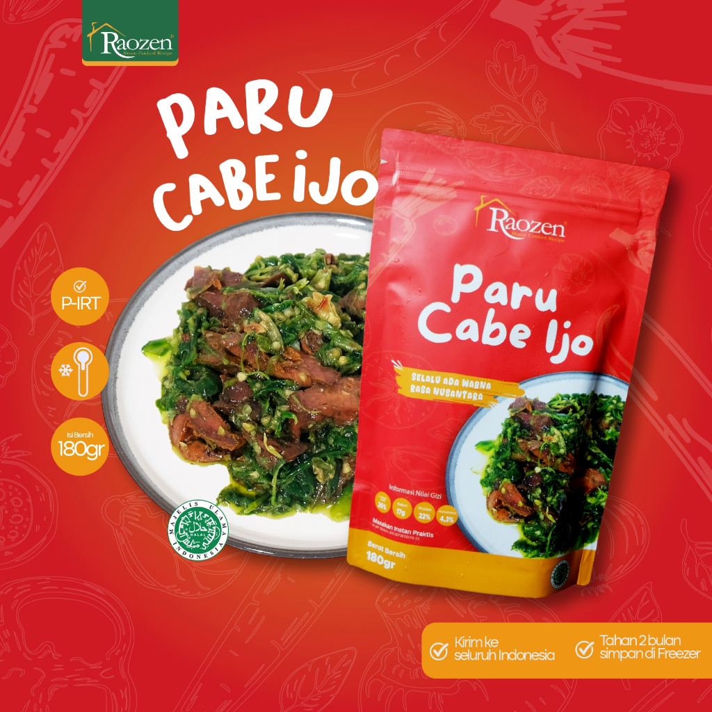 

Raozen Paru Cabe Ijo Full - Daging Paru Sapi Sambal Cabe Ijo Pedas Gurih Khas Melayu Padang - 180gr