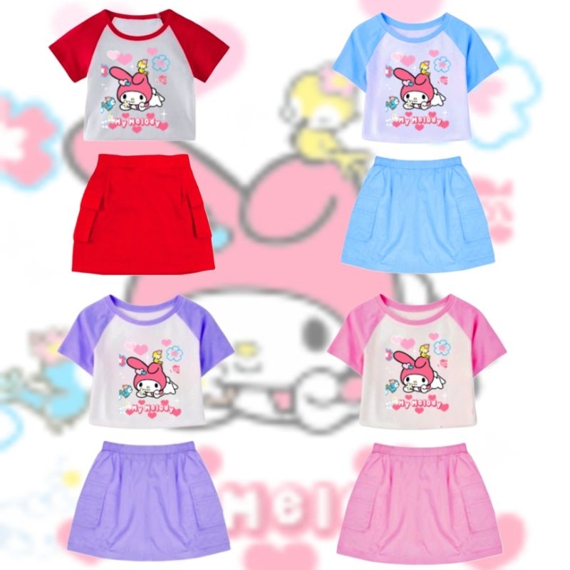 Setelan Kaos Rok Cargo Anak perempuan gambar MY MELODY TABUR/Setelan rok my melody tabur