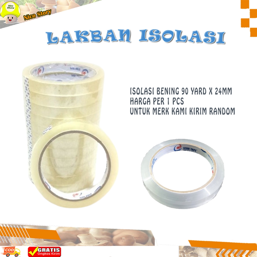 

(NCS) Lakban Solasi Selotip 90 yard x 24mm Murah Isolasi Bening Kecil Star Tape Berkualitas Super Lengket Ecer Satuan