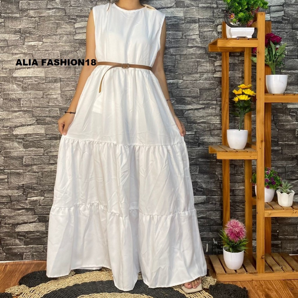 INNER DRESS REMPEL SUSUN/INNER DRESS SHAKILA/DALAMAN GAMIS TANPA LENGAN/LONG DRESS/FREE BELT (BELT R