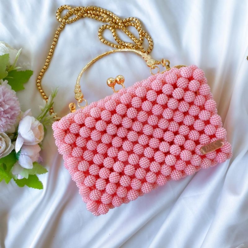 D&S fans fhasion bag-tas mutiara berry ping/tas kondangan/tas mutiara/tas manik manik