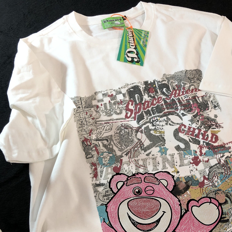 Disneay Kaos Pria T-shirt Baju Kaos Oversize | Cetakan Beruang Stroberi Retro | Vintage Longgar Kaos