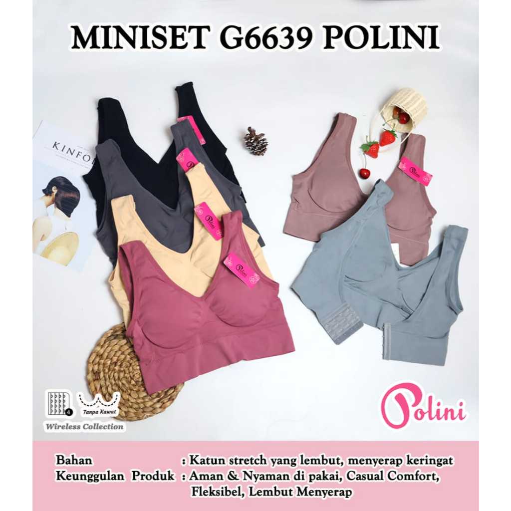 Miniset Bra Bh POLINI G6639 Wanita Remaja kait belakang olahraga/ harian