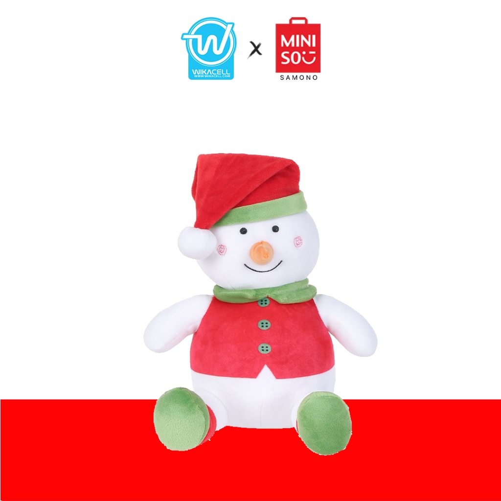 Miniso Pillow Christmas Snowman Plush - Red Green/Miniso Bantal Natal Manusia Salju Mewah - Merah Hi