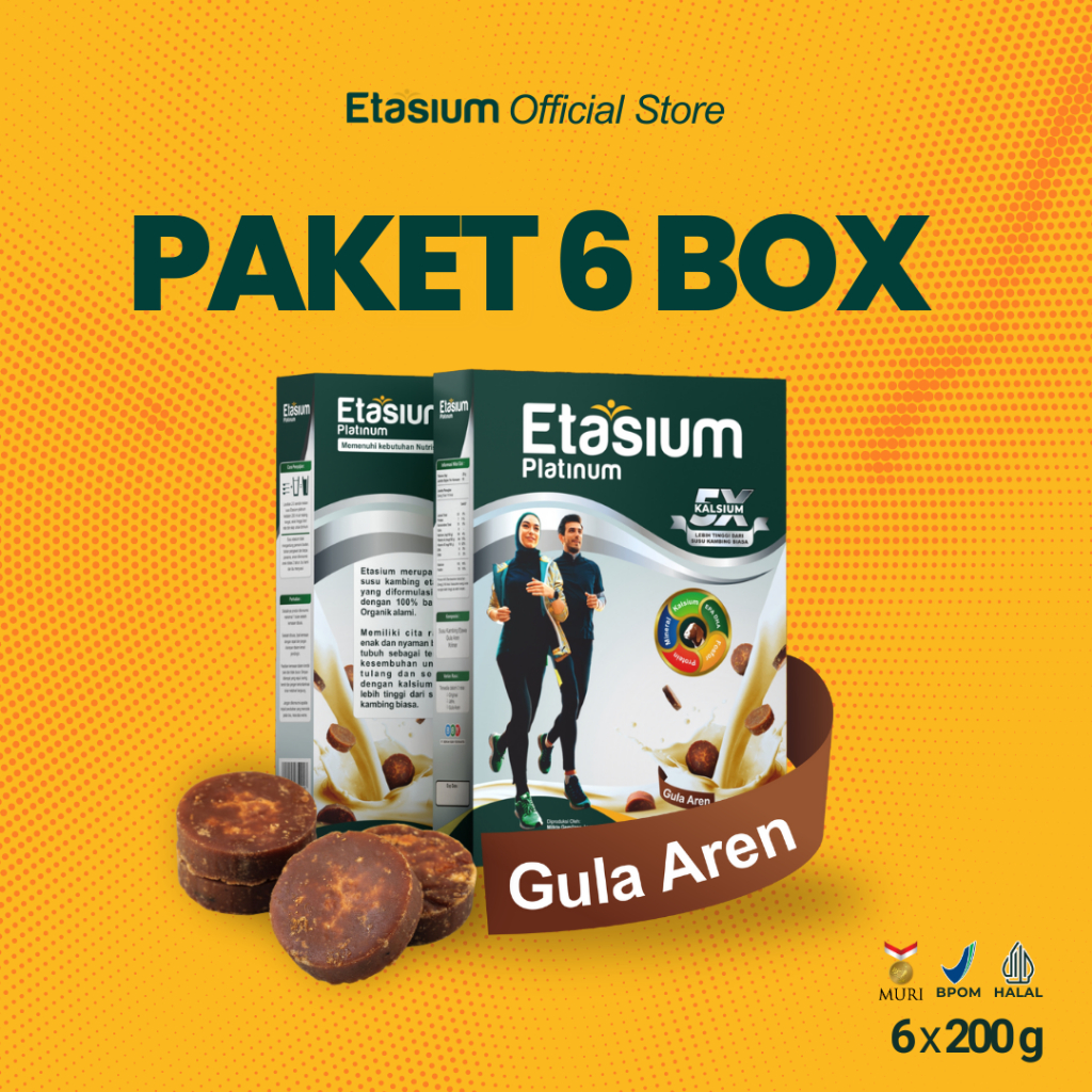 

Etasium Platinum - PAKET 6 BOX - RASA GULA AREN - Susu Kambing Etawa Bubuk 200g