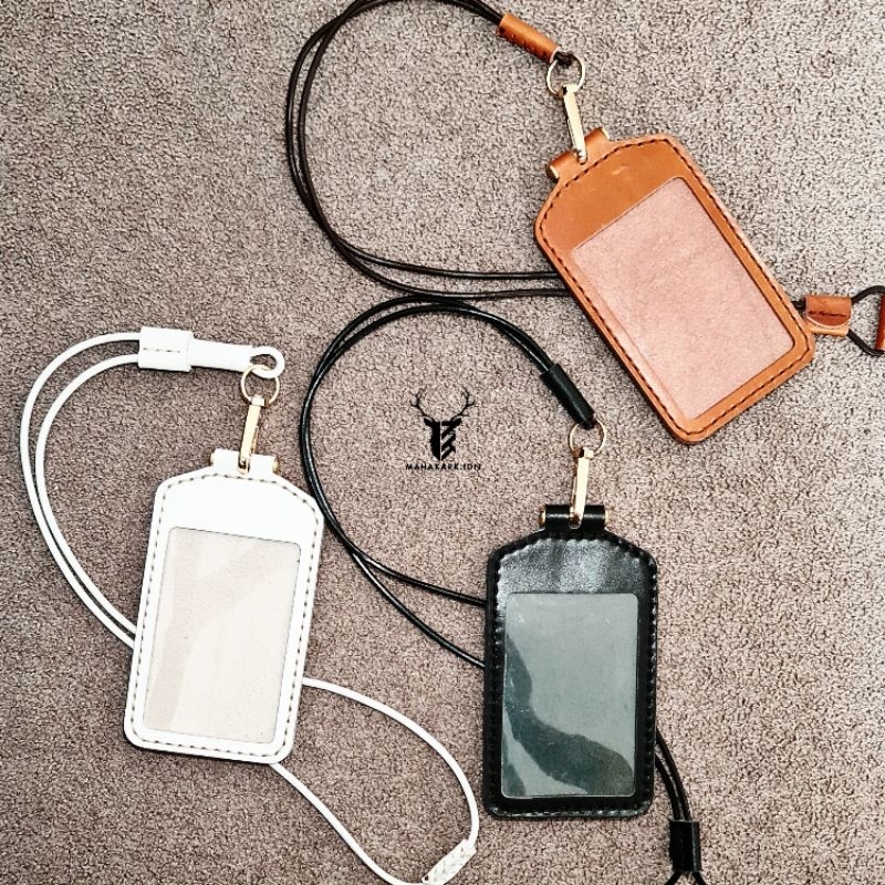 

LANYARD ID CARD HOLDER - Free Custom logo dan nama - Kulit sapi asli dengan tali ROUNDED LEATHER STRAP / Id Card Holder Kulit