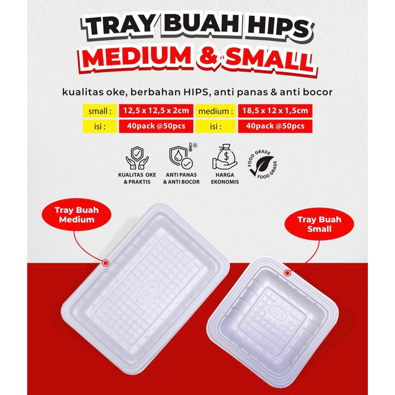 Tray Mika Buah/Tray sayur/Tray Daging/Hips Putih/isi 50pcs
