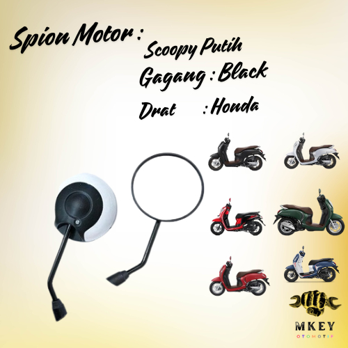 Spion Scoopy Putih Standar Drat Honda Tangkai Black Original Standar