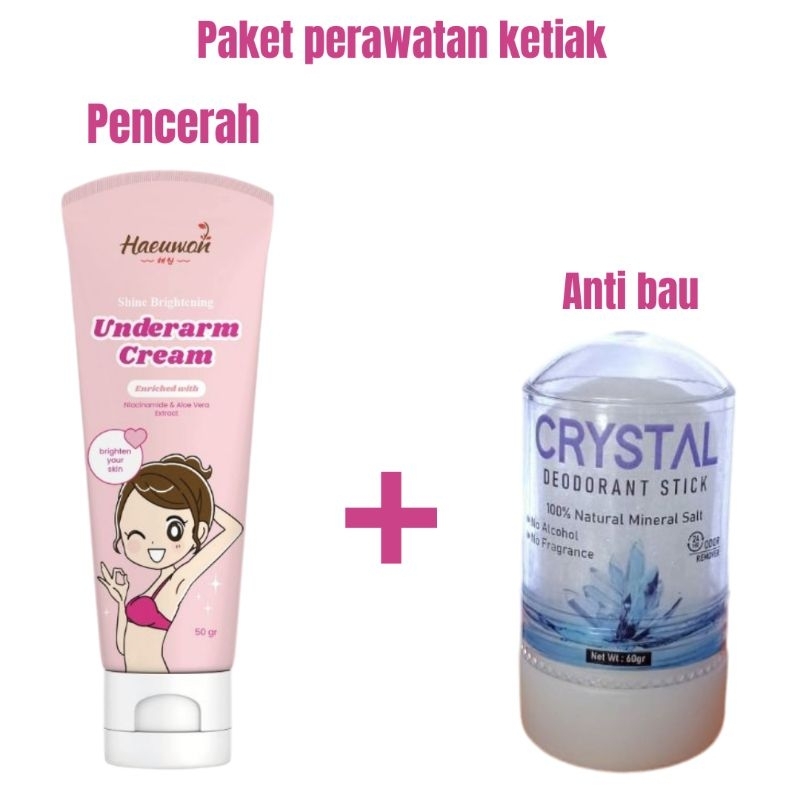 

Premium Paket pencerah ketiak dan bau ketiak Haeuwon uerarm cream & deodoran tawas roll baru tawas
