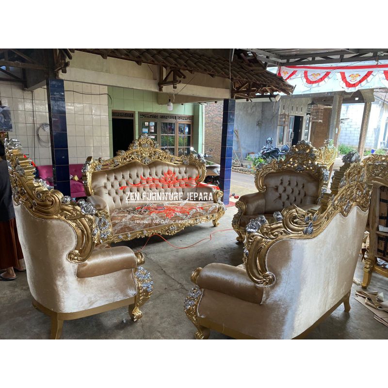 kursi sultan, kursi ukir jepara,kursi warna gold
