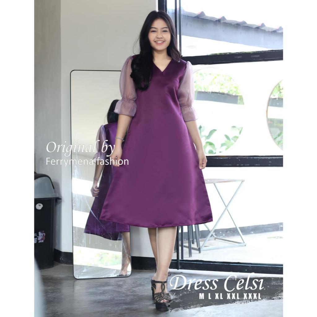 Dress Celsi Model Kekinian , Dress Natal,Dress pesta , Acara Gereja Dan Kondangan