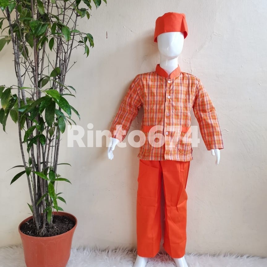 Seragam Sekolah Muslim Batik Orange Paud dan TK Kualitas Bagus