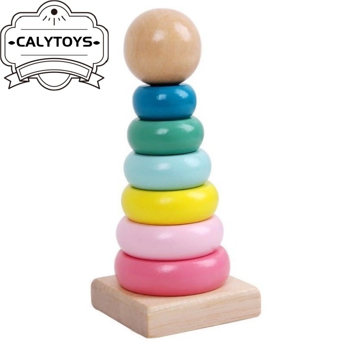 SNI Rainbow Tower Puzzle Kayu Donat 6 Susun mainan edukasi anak