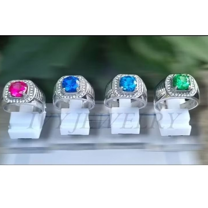 Cincin cowok batu topas ring silver new titanium super rich
