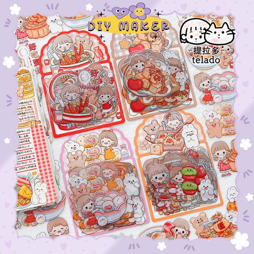 

DM Sticker Pack Abu Eat Eat Granules Food isi 28 Pcs CUTE CARTOON FOOD STICKERS PET DIY Mainan TLD47