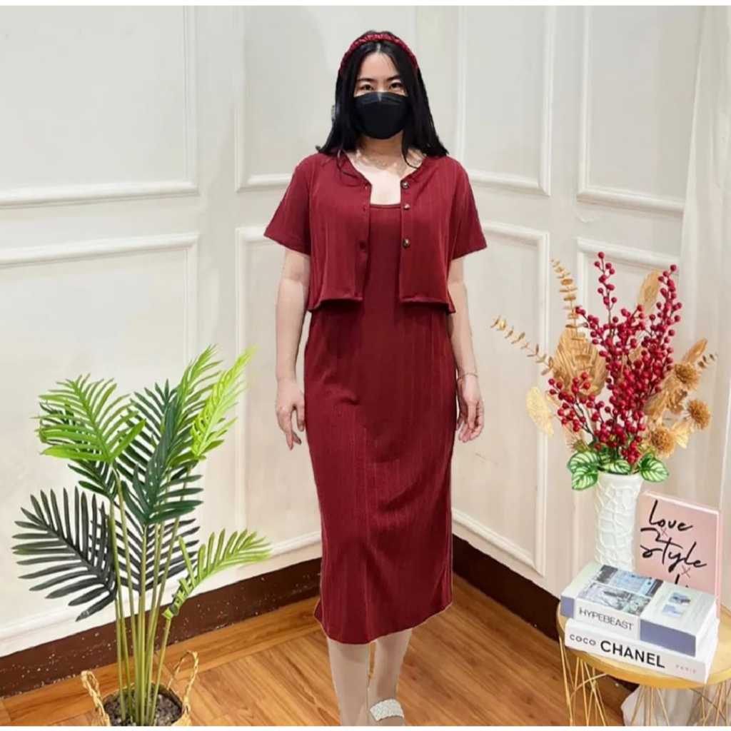 One set inner knit blazer // One set inner dan outer // One set inner dress dan outer // One set inn