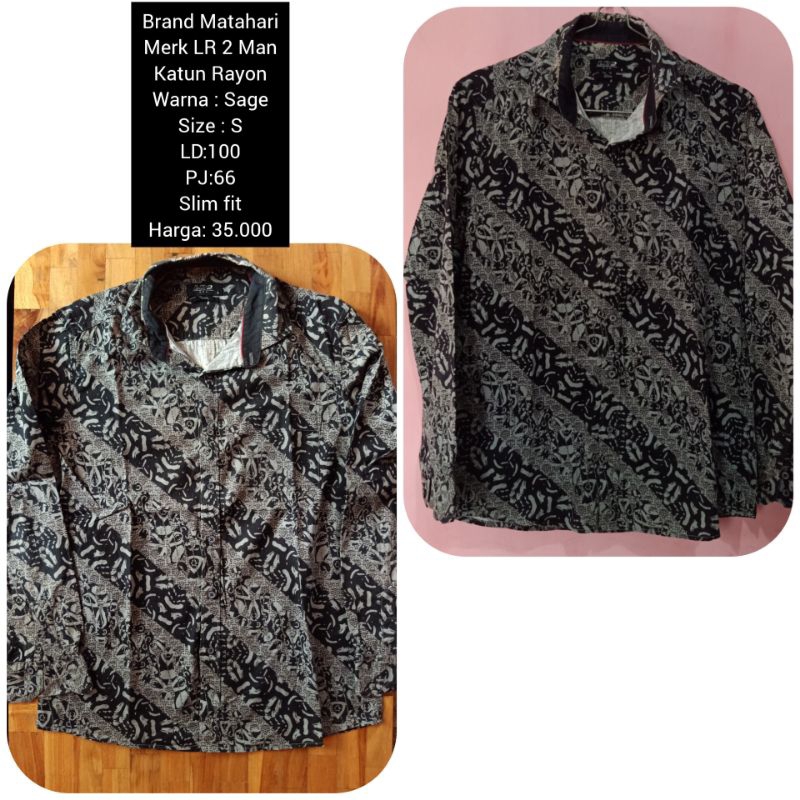 Preloved Kemeja Batik Merek LR2 Man Lengan Panjang Slim fit