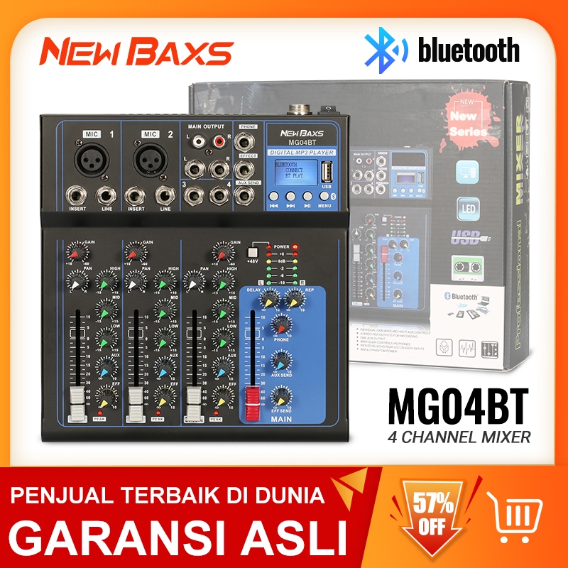 NEW BAXS AUDIO MIXER mixer profesional 4-channe MG04BT mixer Penguat sinyal USB Penguat KTV Penguat
