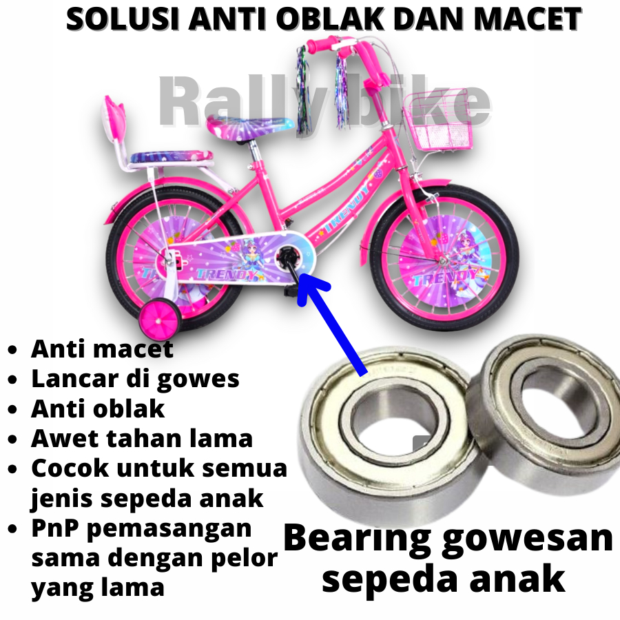 Bearing laher gowesan sepeda anak ukuran 12, 16, 18 sepasang pengganti pelor awet dan lancar