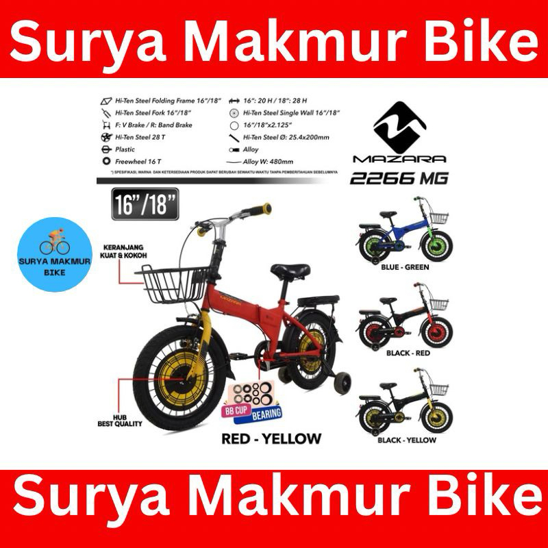 Sepeda Lipat 16 & 18 Inch Mazara MZ-2266 MG By Pacific