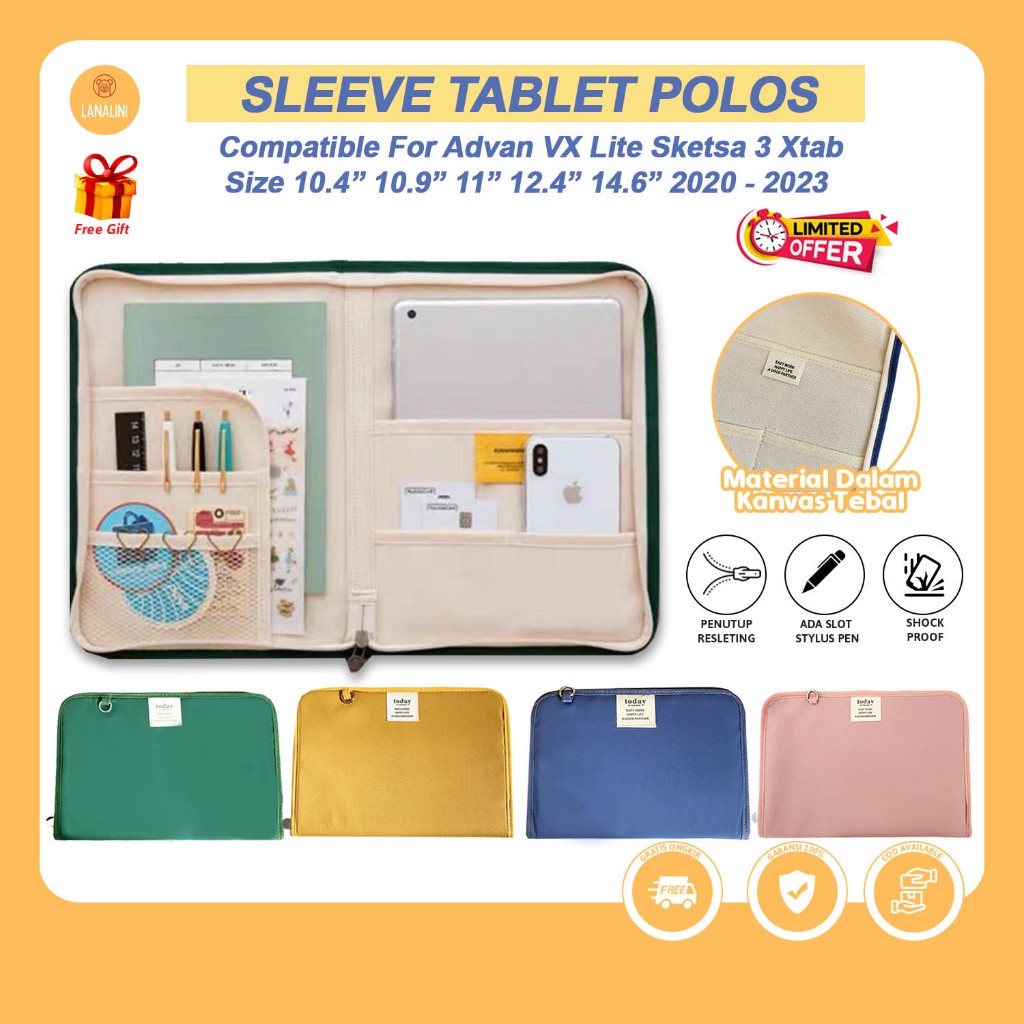 Advan Tab Sketsa 2 3 10 10.1" 11" 2023 X10 X8  A10 VX XTab Tablet Tas Sleeve Case With Slot Card Boo