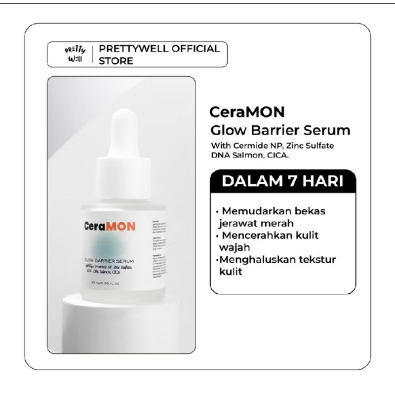 (SALE NEAR EXP : 01/25) PRETTYWELL CERAMON GLOW BARRIER SERUM 20 ML ~ MENJAGA & MEMULIHKAN SKIN BARR