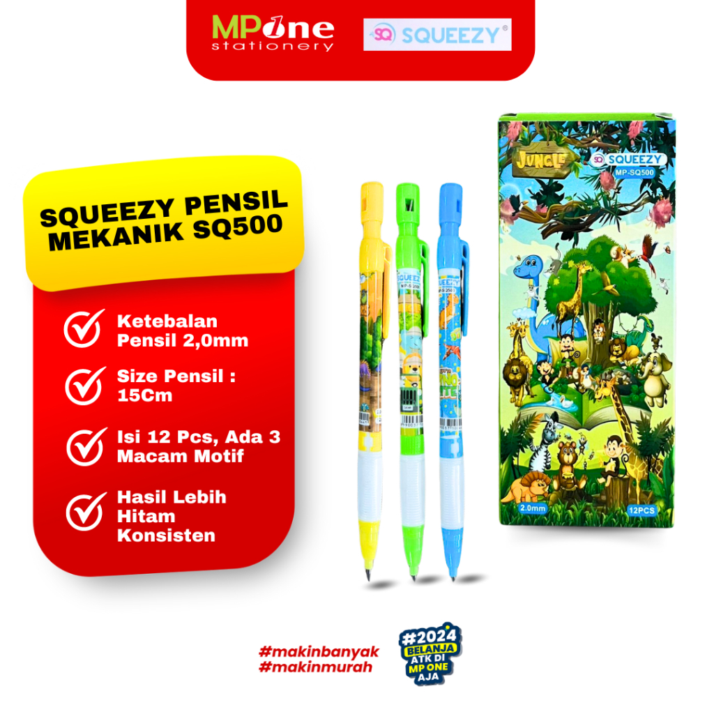 

(1 PCS) Squeezy Pensil Mekanik Motif Jungle Lucu 2,0mm SQ50/ Pensil Cetek Mekanik Hitam Tebal Squeezy