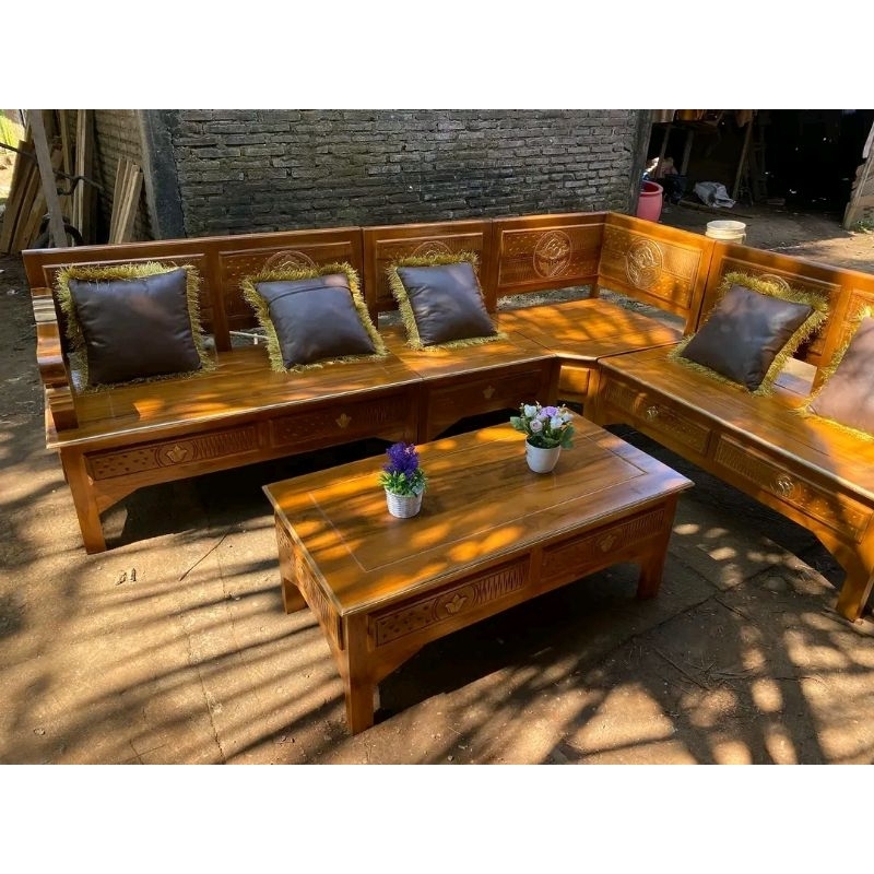 SET SOFA POJOK UKIR,KURSI TAMU POJOK MINIMALIS,SOFA TAMU KAYU JATI