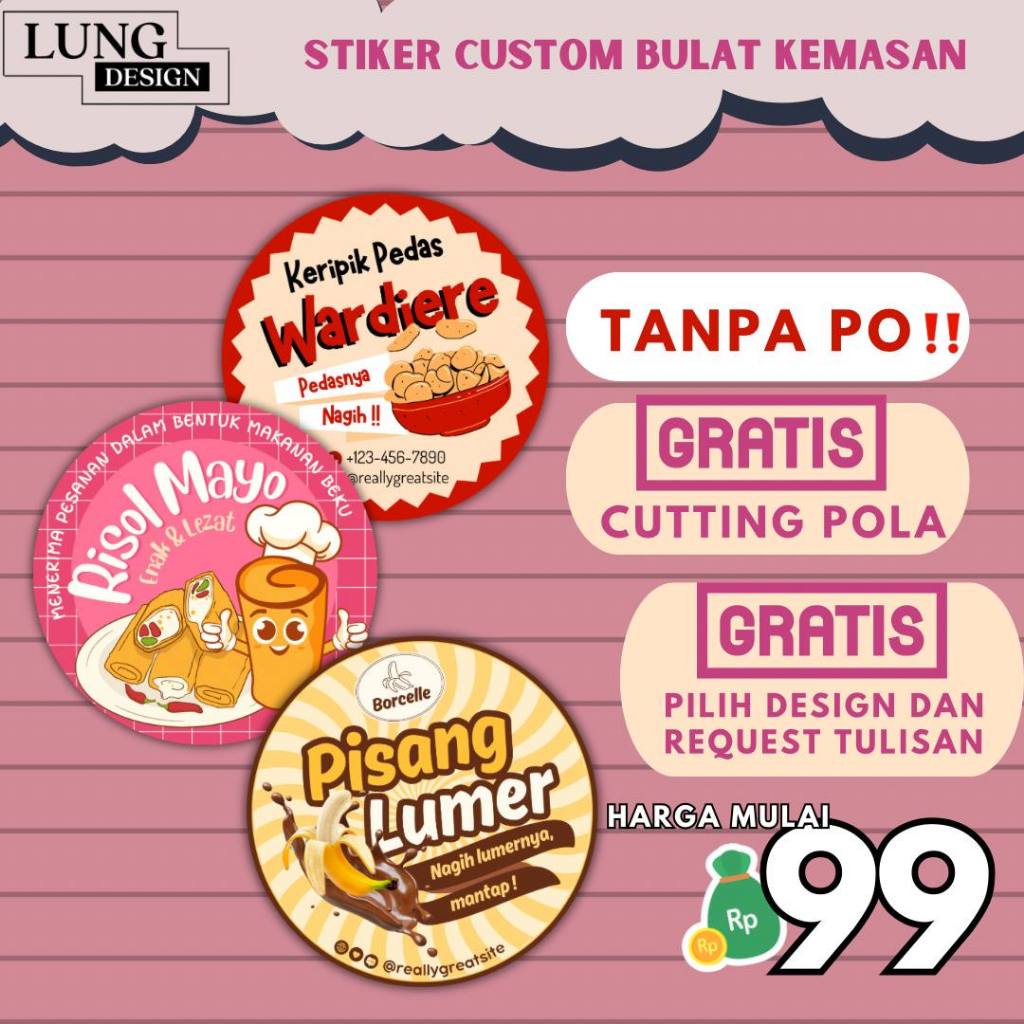 [1 PACK ] CETAK STIKER BULAT LABEL KEMASAN / STIKER LABEL MAKANAN MINUMAN OLSHOP MURAH SUDAH DI CUTT