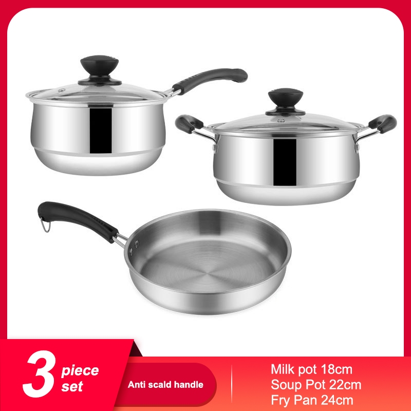 Stainless Steel Cookware Set Kitchen Pot Set Milk Pot Soup Pot Frying Pan Kitchenware Gift Set