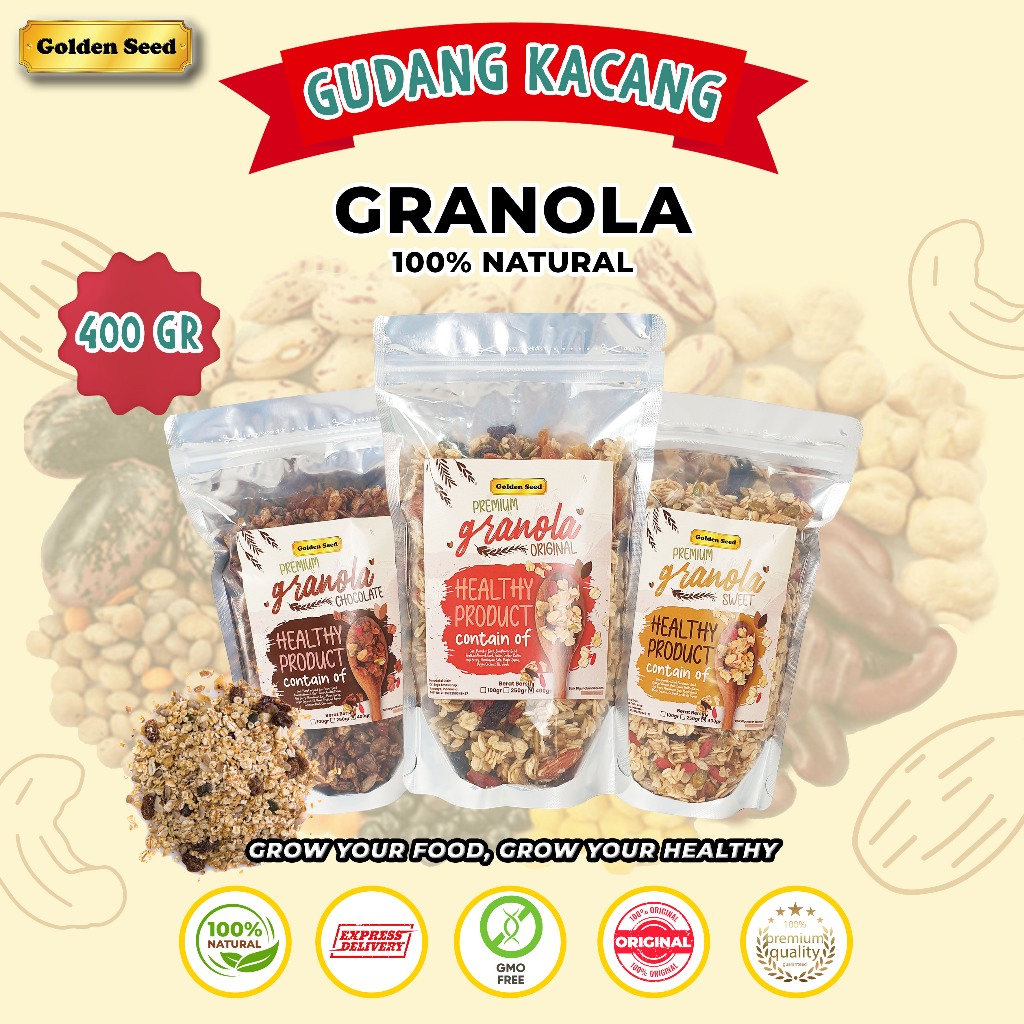 

GRANOLA PREMIUM 400 GR - GRANOLA 400 GRAM - SEREAL SEHAT 400GR (ORIGINAL, MANIS, COKLAT)