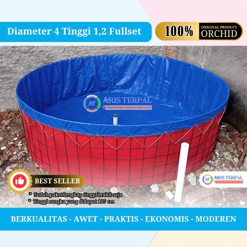 Kolam Terpal Bulat Diameter 4 meter Tinggi 1,2 Fullset