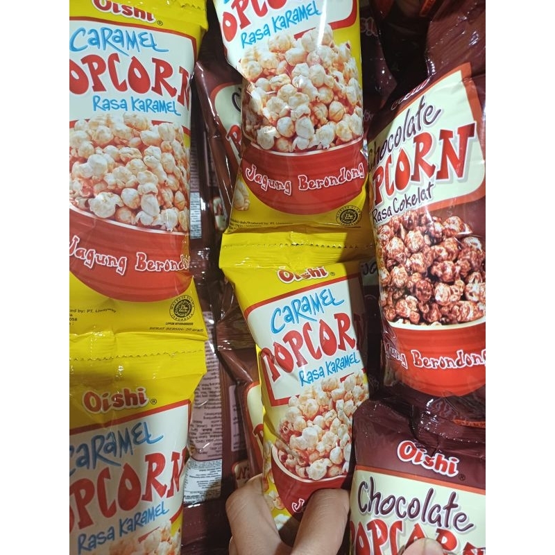 

popcorn oishi rasa karamel,coklat serenteng isi 10bks