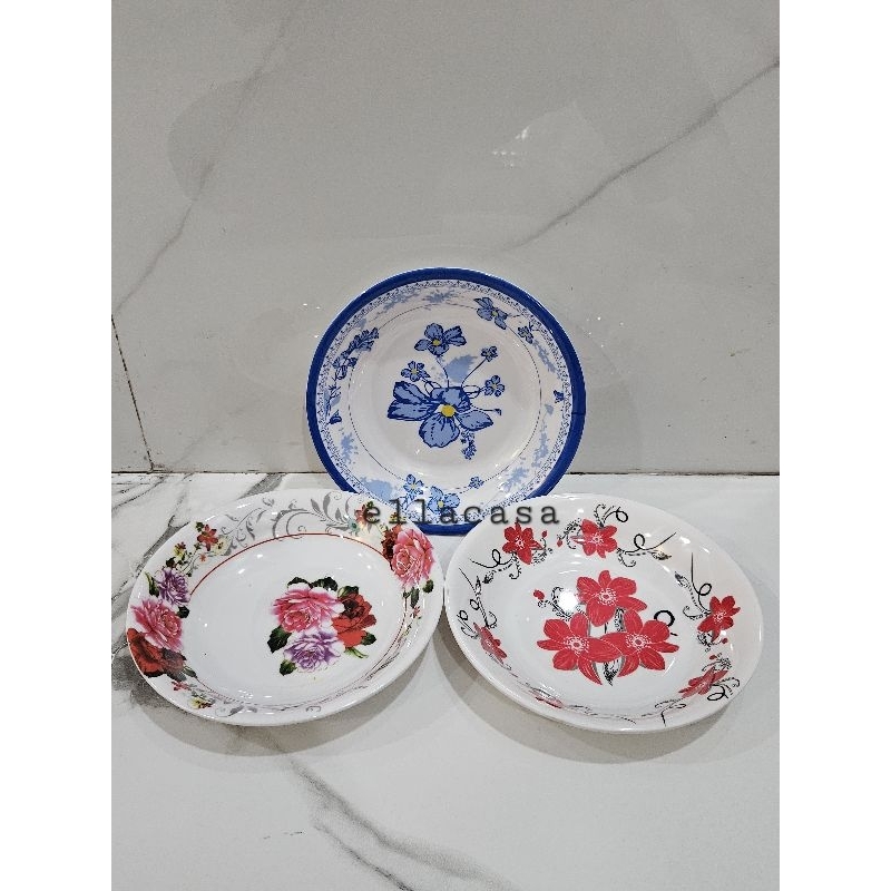 Piring Melamin 9inch Motif Bunga / Piring Lontong Melamin 9inch / Piring Makan Melamin