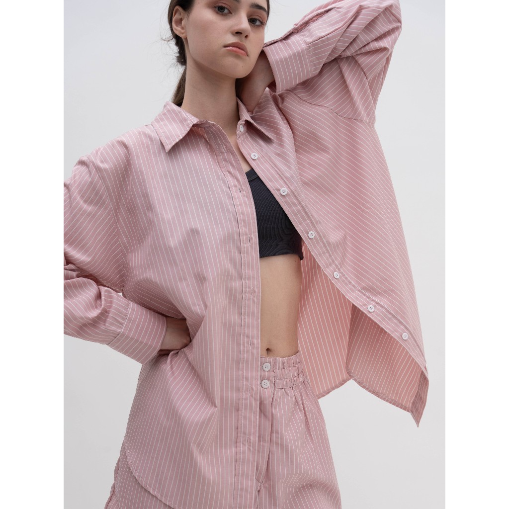 HVNU STRIPE OVERSIZED SHIRT IN PINK UNISEX / baju kemeja oversize one size boyfriend shirt warna mer
