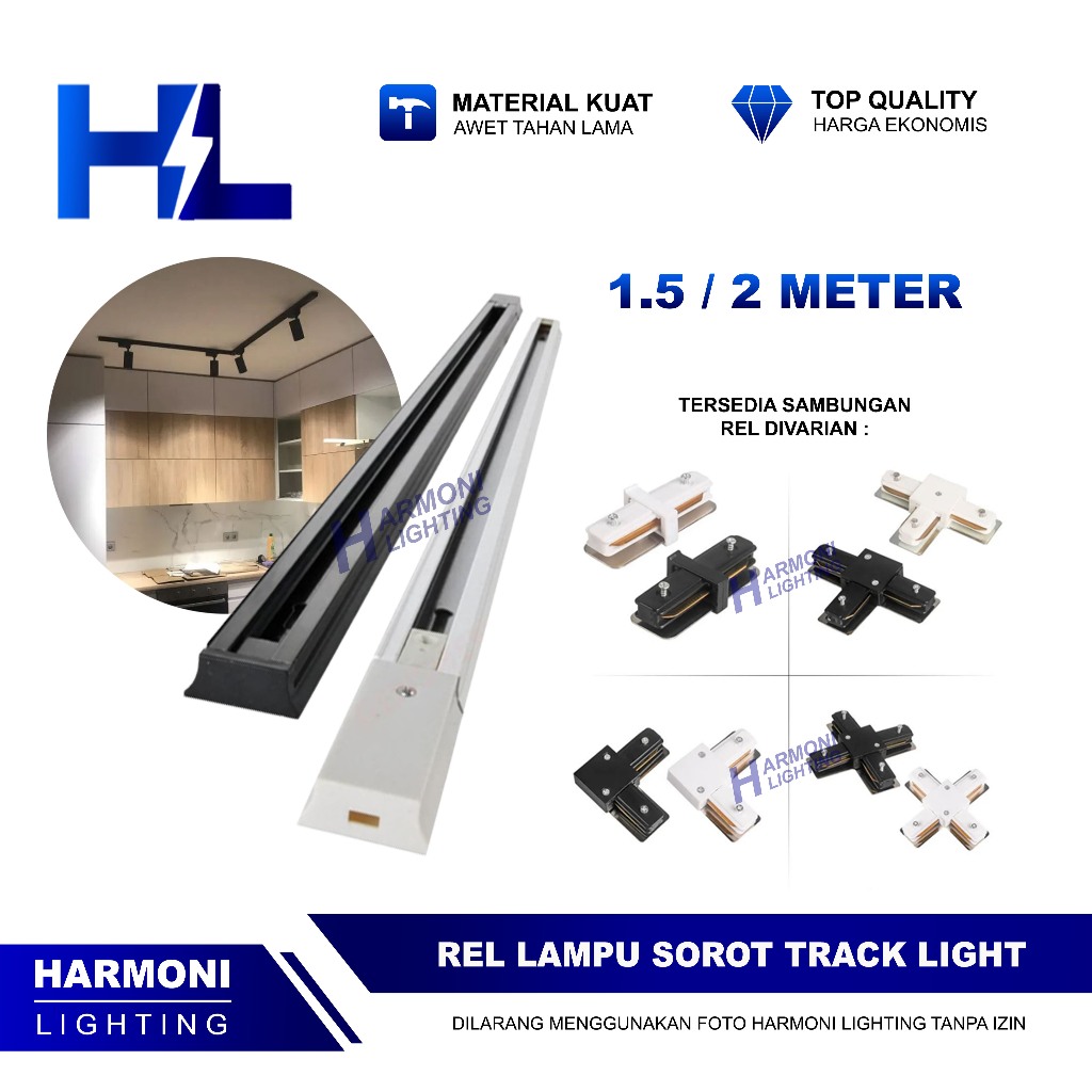 Rel Track Light Lampu Sorot Spotlight Hitam Putih 1.5m 2m (1.5 Meter 2 Meter)