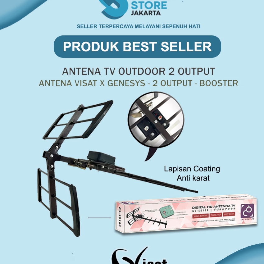Termurah   Antena TV Outdoor Dital Genesys X Visat GSSB188 Output Dual TV  Booster untuk 2 TV