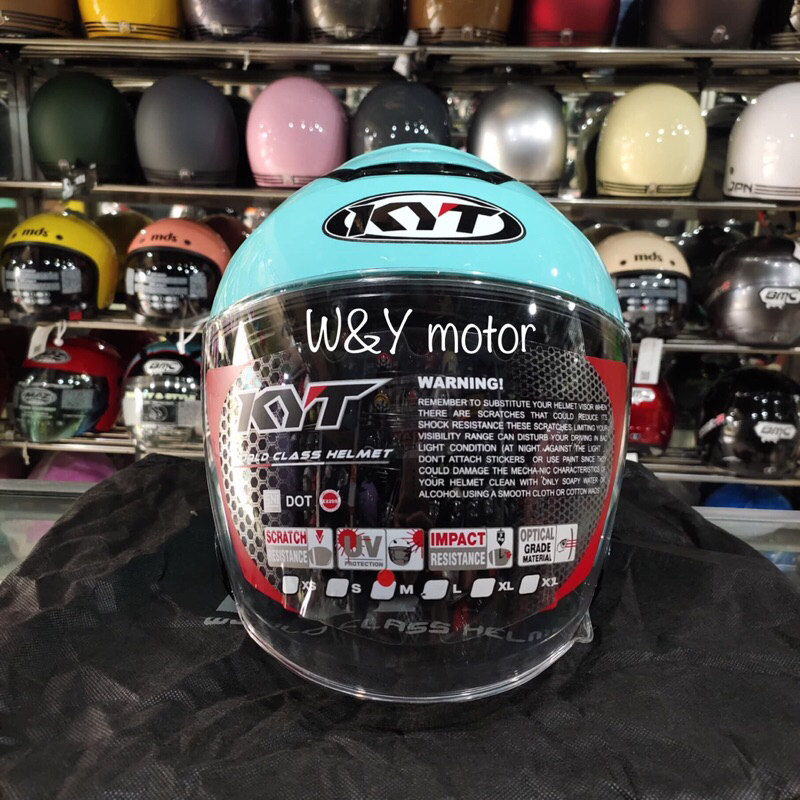 Helm KYT Kyoto R Solid Aqua Blue Glossy Half Face - Biru Aqua