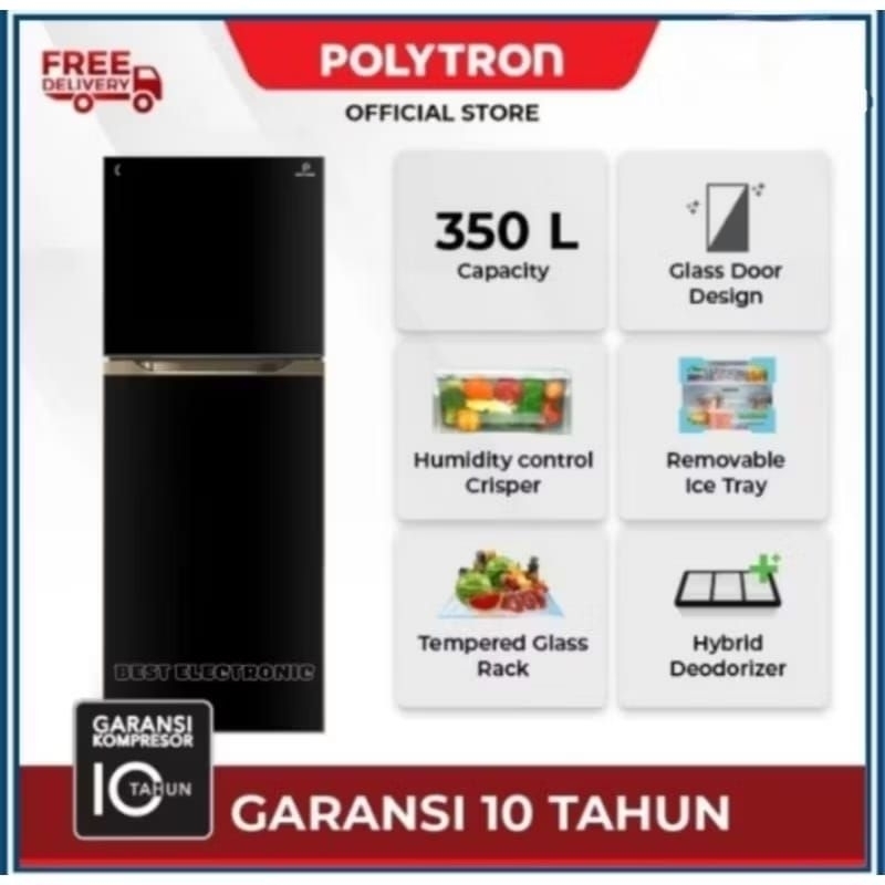 POLYTRON PRM 491MB/  PRM 491X  KULKAS 2 PINTU INVERTER 350 LITER
