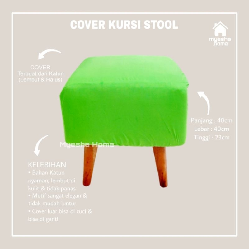 Cover Kursi Stool Kotak / Sarung Kursi Stool Kotak warna Hijau Stabilo