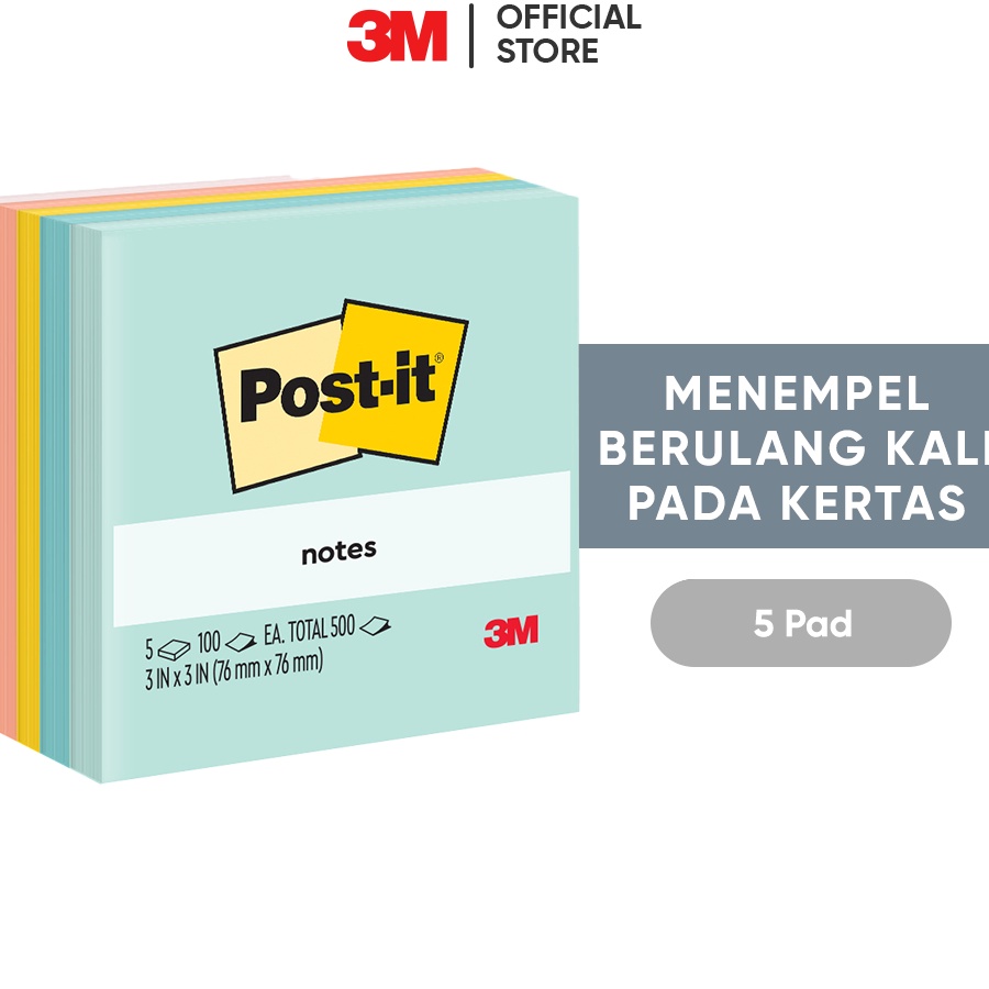 

3M Postit Notes 6545AP Menempel berulah kali pada kertas 5 pad 76x76 mm Untuk berbgai permukan kertas