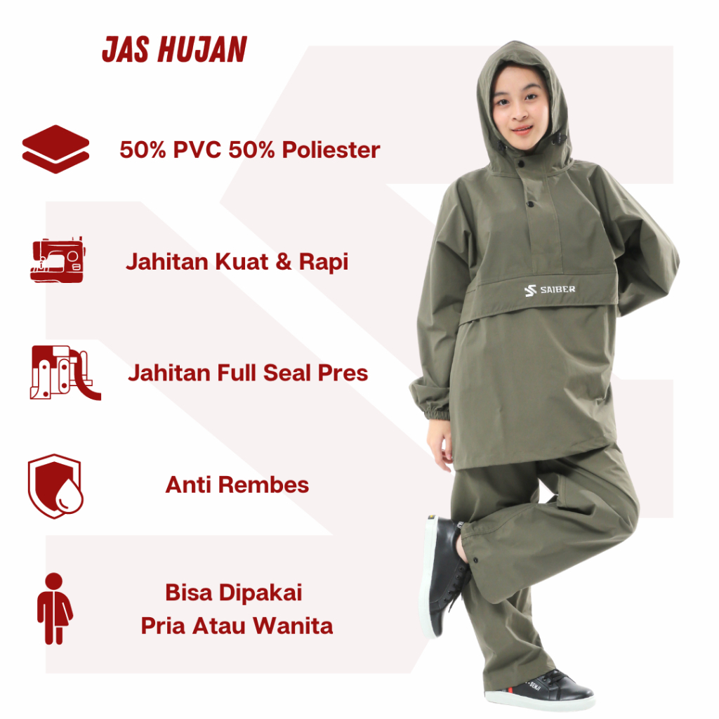 Jas Hujan Wanita Bahan Tebal Kuat Jahitan Full Seal Anti Rembes