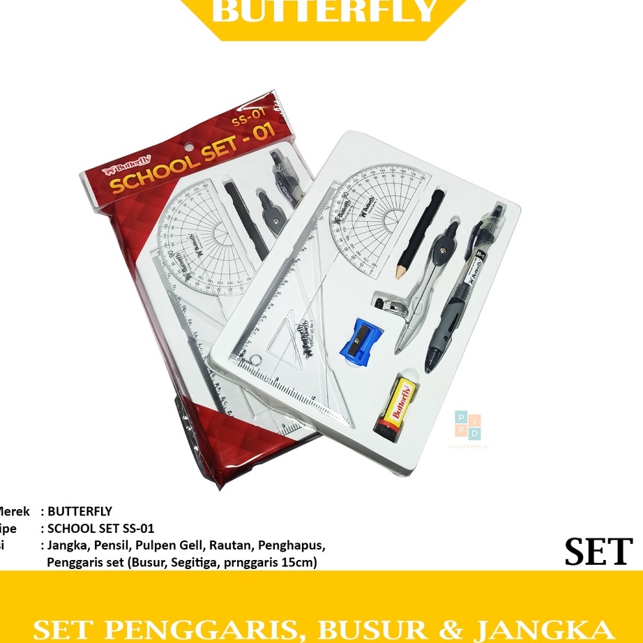 

PRODUK UNGGULAN BUTTERFLY Set Jangka Busur Penggaris Dan Pensil Kayu SS 1 Set