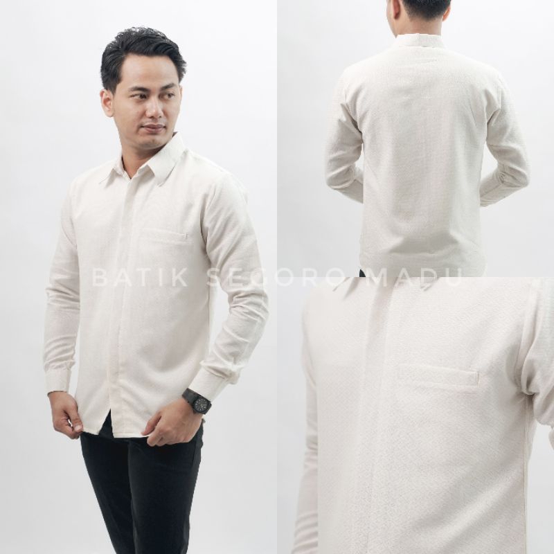 Kemeja Polos Pria Eksklusif Lapis Furing Kemeja Katun Dobby Polos Lengan Panjang - Warna Putih