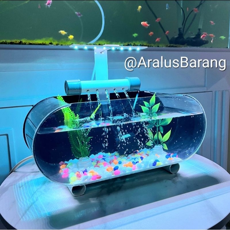 Aquarium Mini Fullset Hitam Transfaran/Aquarium Mini/Aquarium Akrillik/Aquarium Minimalis Fullset